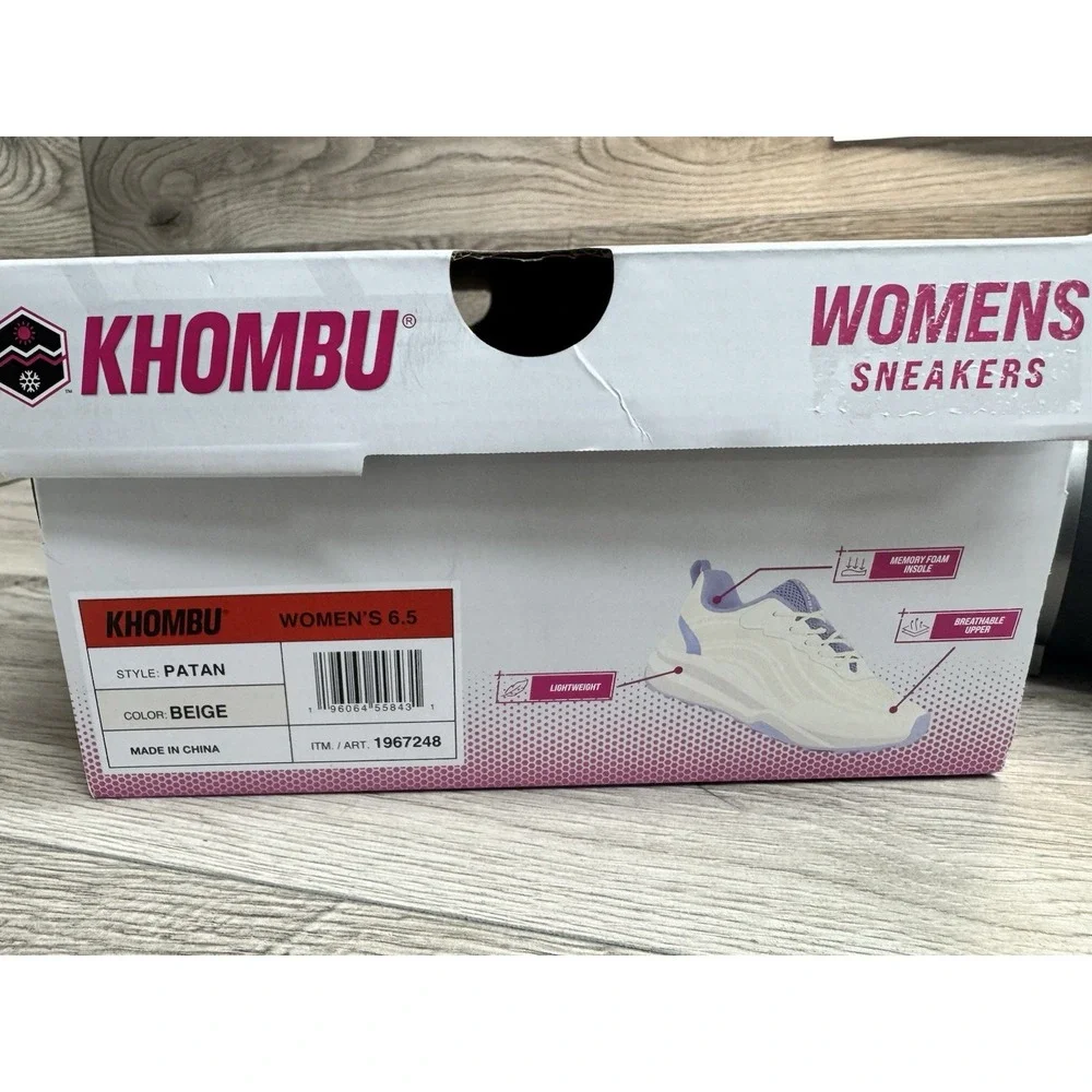 Khombu Patan Sneakers Womens 6.5 Beige Lavender New NIB Athletic Walking Shoes